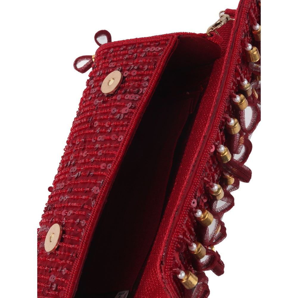 Odette Red Clutch Embellished with Mirror for Women