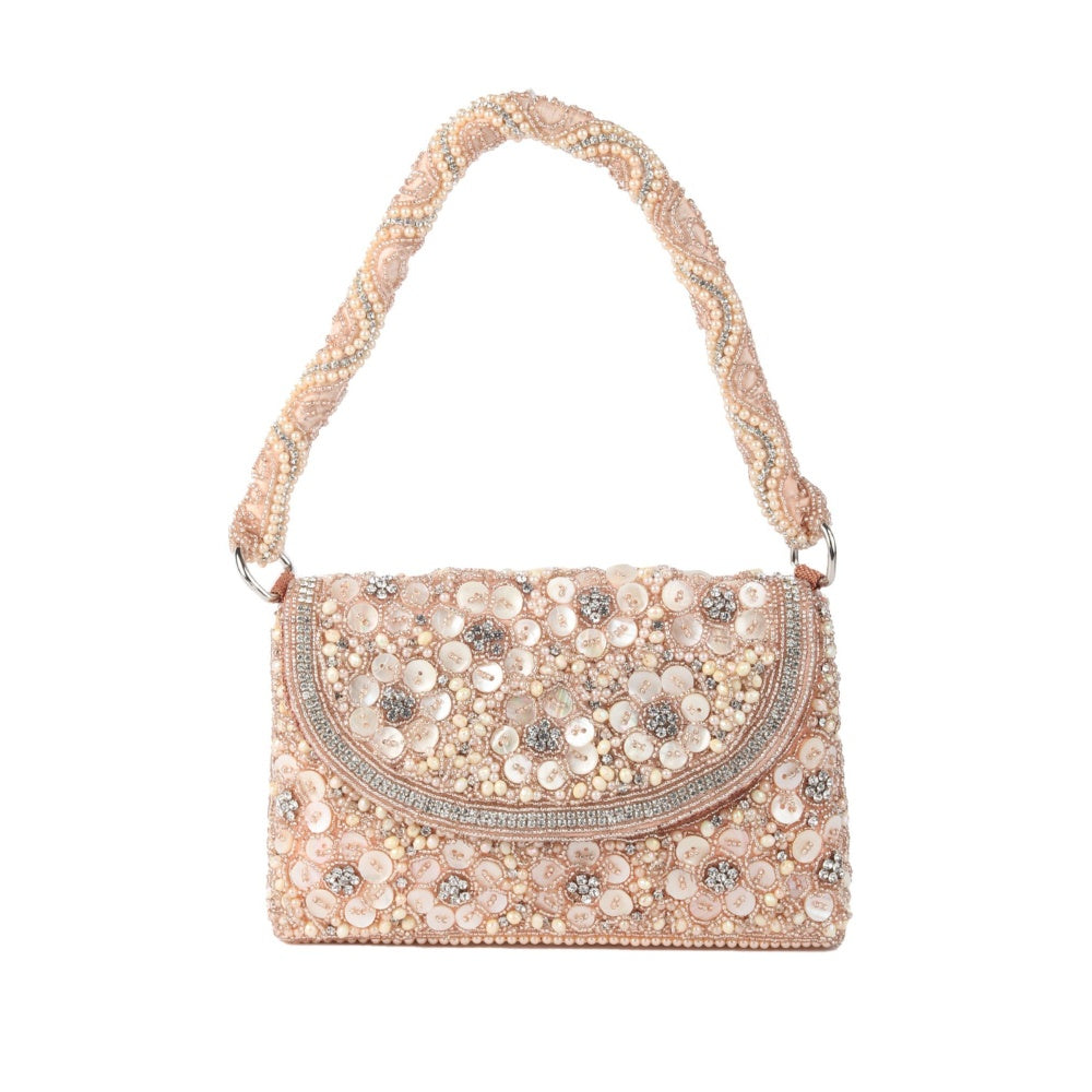 Odette Peach Shell Embroidered Bridal Handbag for Women