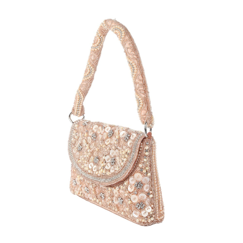 Odette Peach Shell Embroidered Bridal Handbag for Women