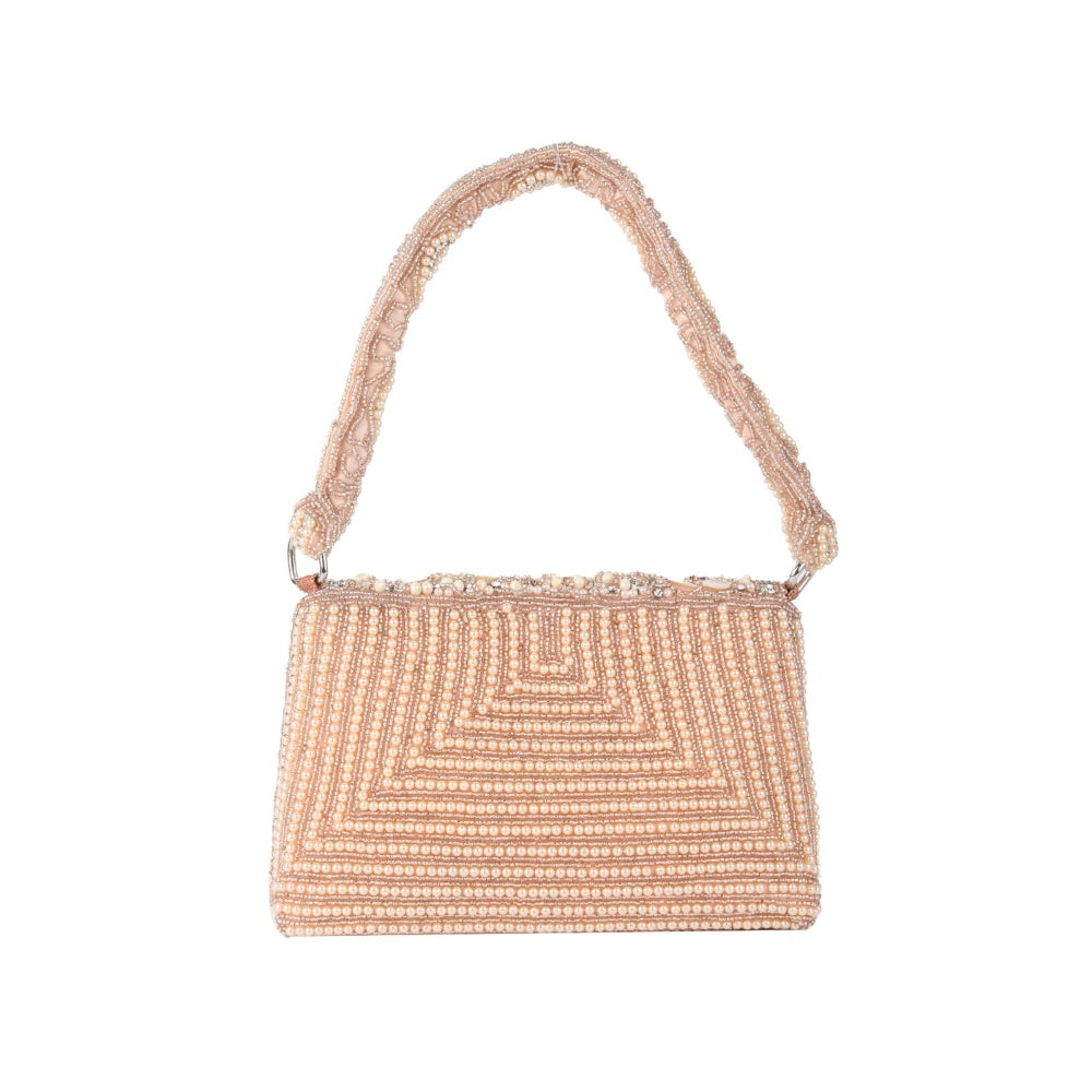 Odette Peach Shell Embroidered Bridal Handbag for Women