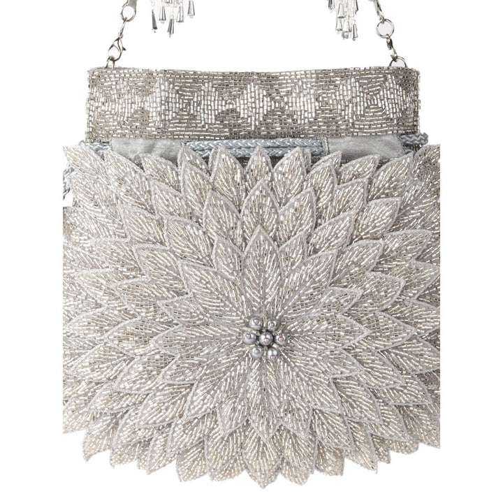 Odette Silver Cutdana Embellished Clutch Bag for Women