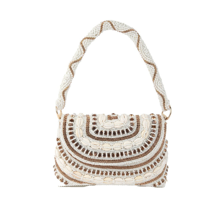 Odette Ornate White Pearl Embroidered Clutch for Women