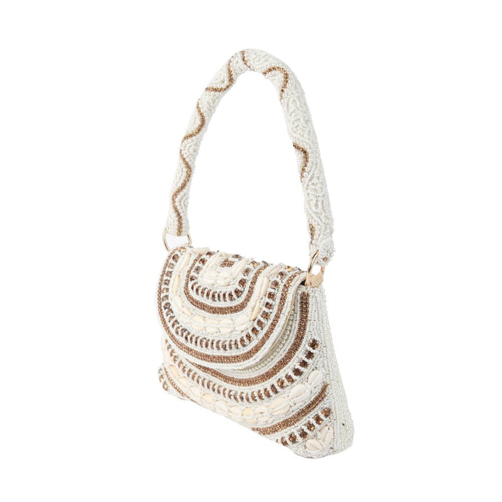 Odette Ornate White Pearl Embroidered Clutch for Women