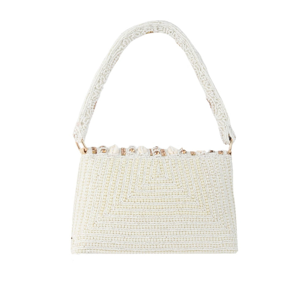 Odette Ornate White Pearl Embroidered Clutch for Women