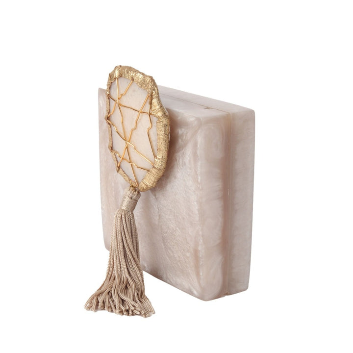 Odette Beige Resin Embellished Clutch for Women