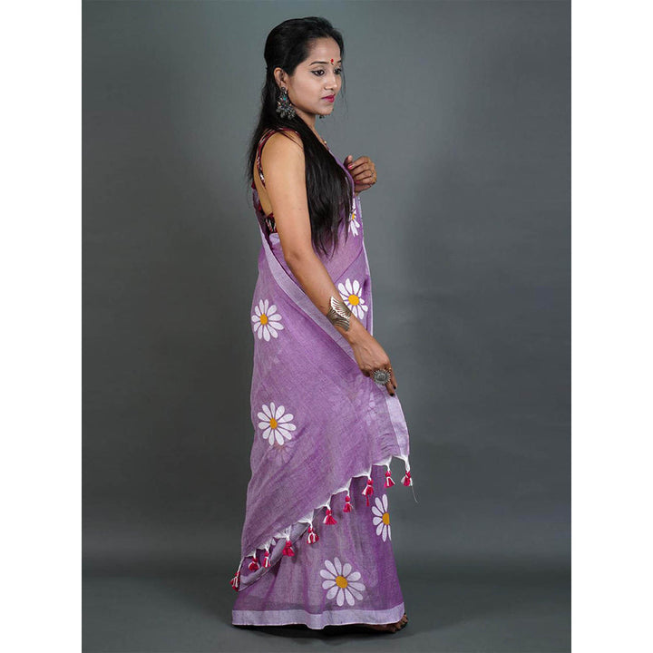 Odette Womens Mauve Printed Cotton Saree with Unstitched Blouse