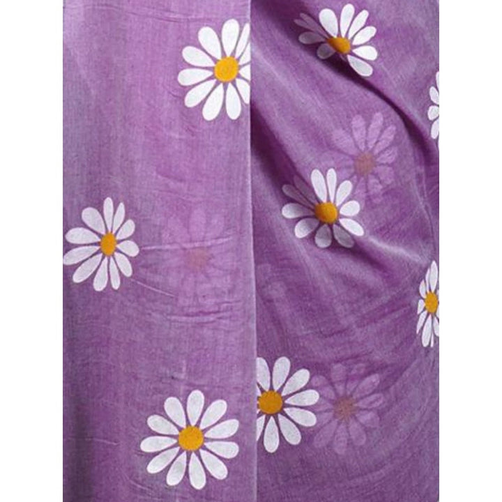 Odette Womens Mauve Printed Cotton Saree with Unstitched Blouse