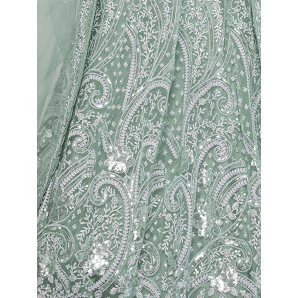 Odette Green Net Embellished Semi Stitched Lehenga with Unstitched Blouse and Dupatta (Set of 3)