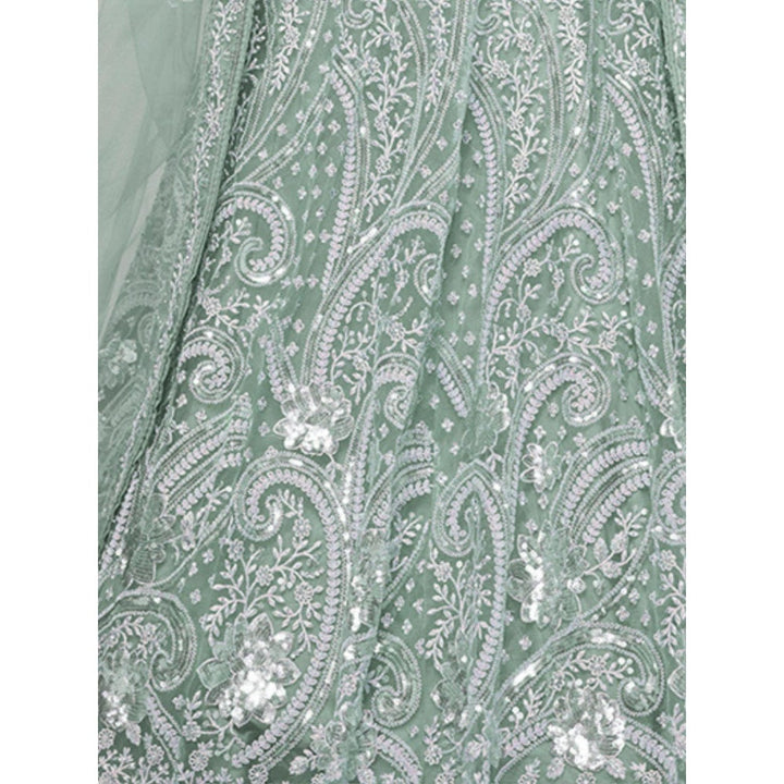 Odette Green Net Embellished Semi Stitched Lehenga with Unstitched Blouse and Dupatta (Set of 3)