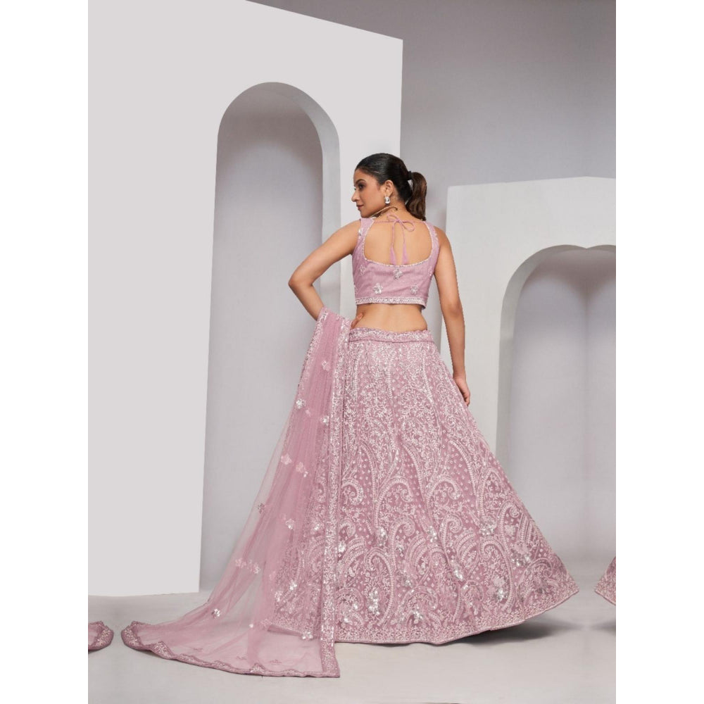 Odette Lavender Net Embellished Semi Stitched Lehenga with Unstitched Blouse and Dupatta (Set of 3)