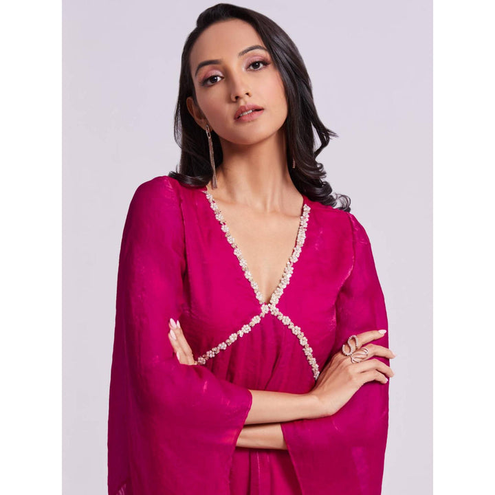 Odette Pink Organza Embroidered Stitched Kurta and Palazzo (Set of 2)