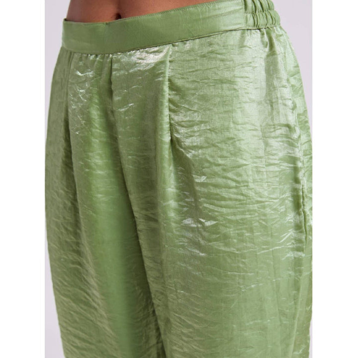 Odette Green Organza Solid Angarkha and Pant (Set of 2)