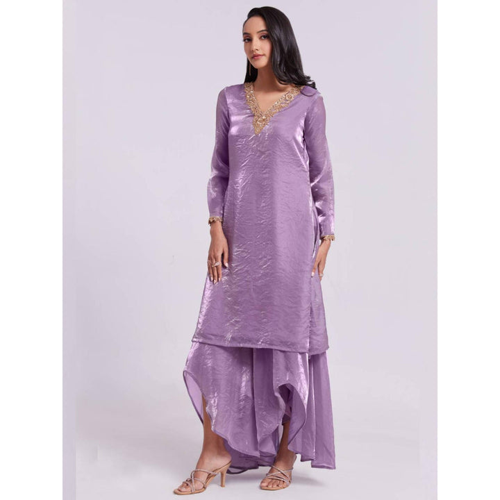 Odette Lilac Organza Embroidered Stitched Kurta and Palazzo (Set of 2)