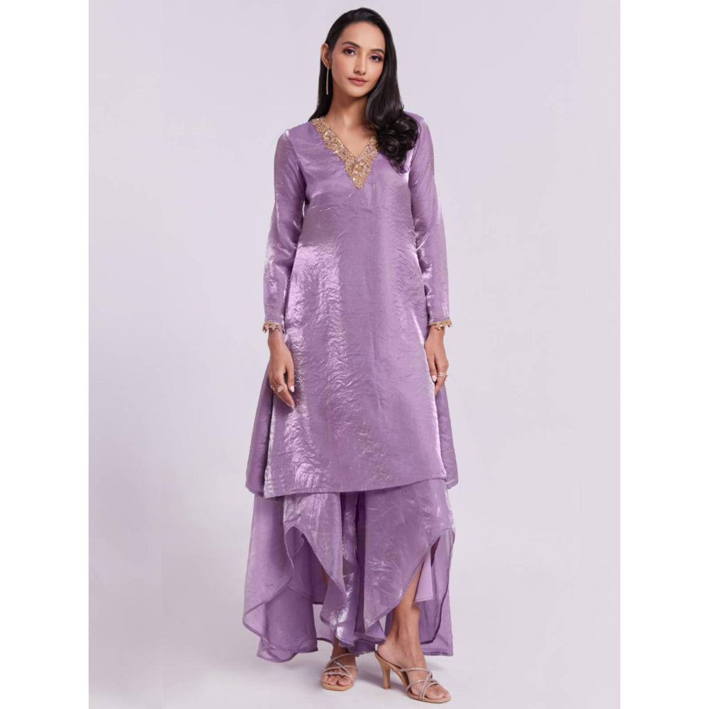 Odette Lilac Organza Embroidered Stitched Kurta and Palazzo (Set of 2)