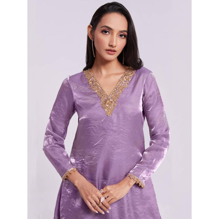 Odette Lilac Organza Embroidered Stitched Kurta and Palazzo (Set of 2)