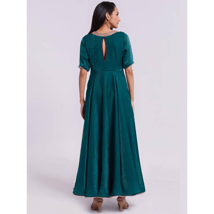 Odette Teal Organza Solid Stitched Gown for Women