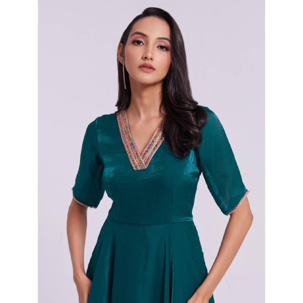 Odette Teal Organza Solid Stitched Gown for Women