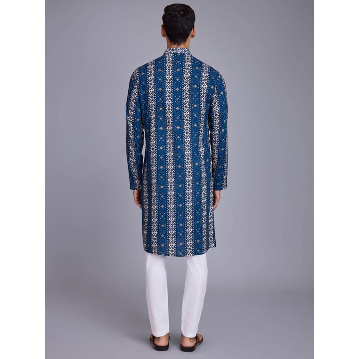 Odette Men Blue Rayon Printed Stitched Kurta