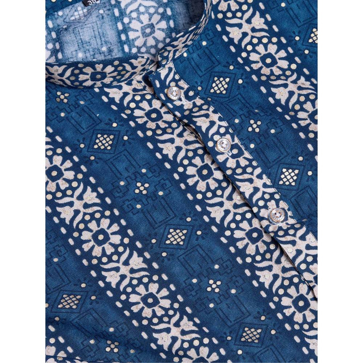 Odette Men Blue Rayon Printed Stitched Kurta