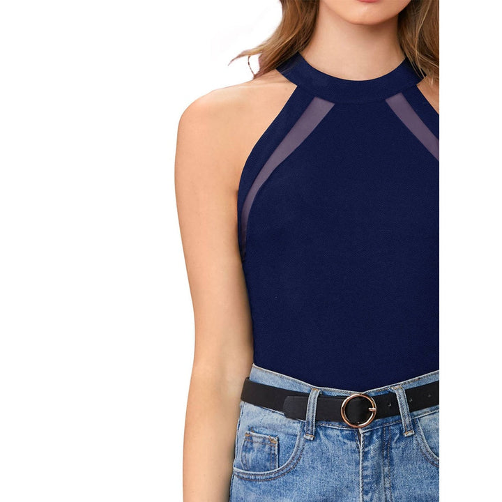 Odette Navy Blue Polyester Solid Top for Women