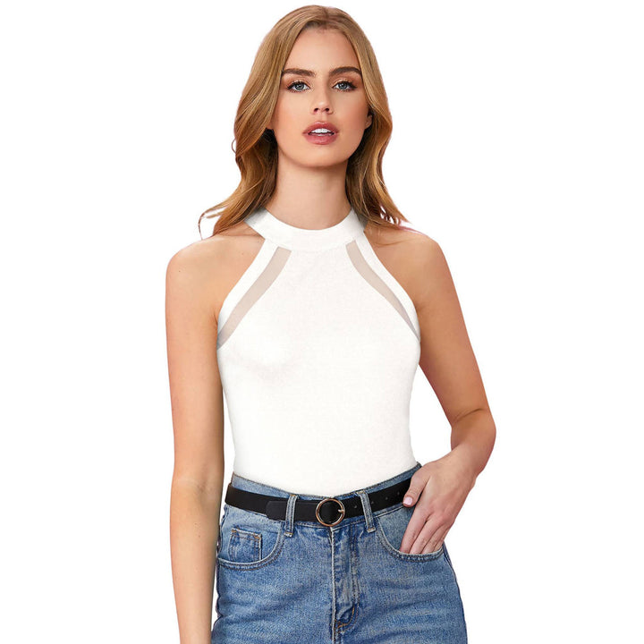 Odette White Polyester Solid Top for Women