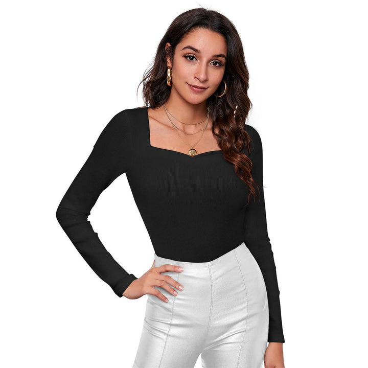 Odette Black Cotton Solid Top for Women