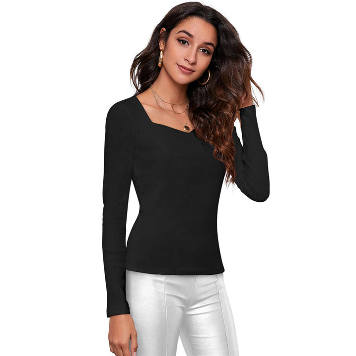 Odette Black Cotton Solid Top for Women