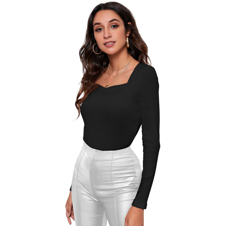 Odette Black Cotton Solid Top for Women