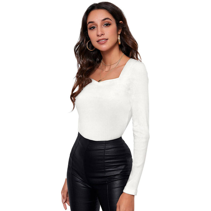 Odette White Cotton Solid Top for Women