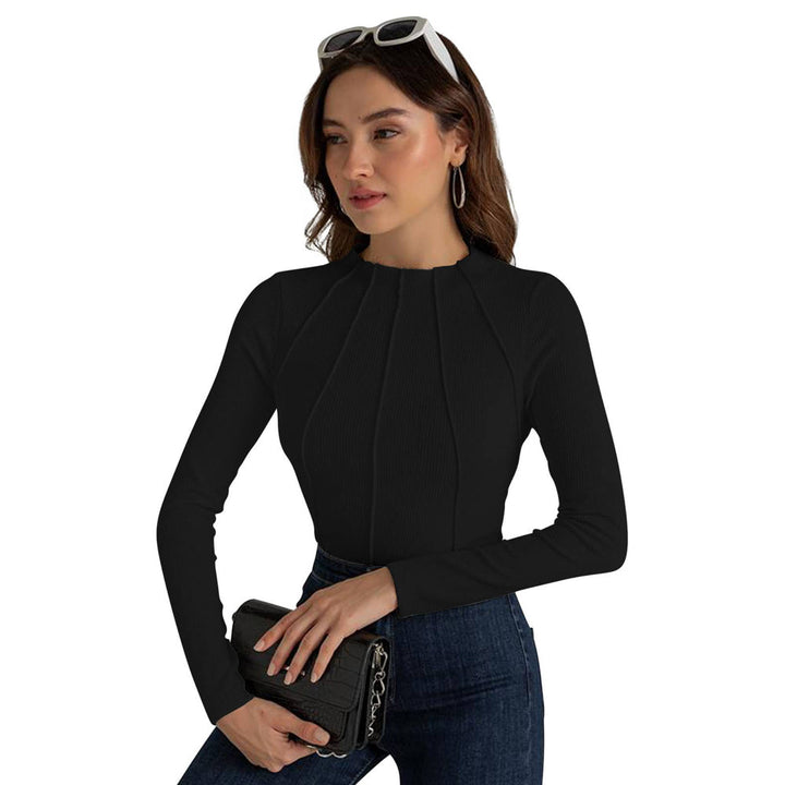 Odette Black Cotton Solid Top for Women