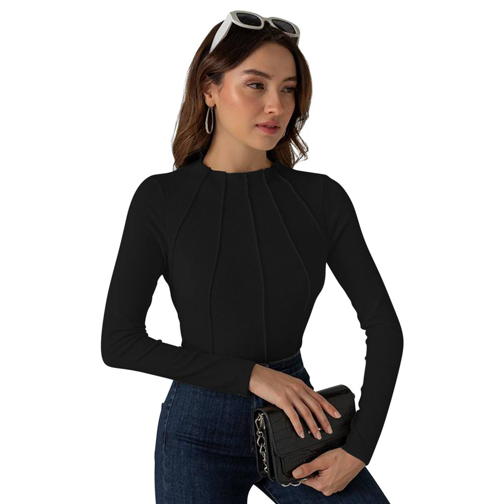 Odette Black Cotton Solid Top for Women