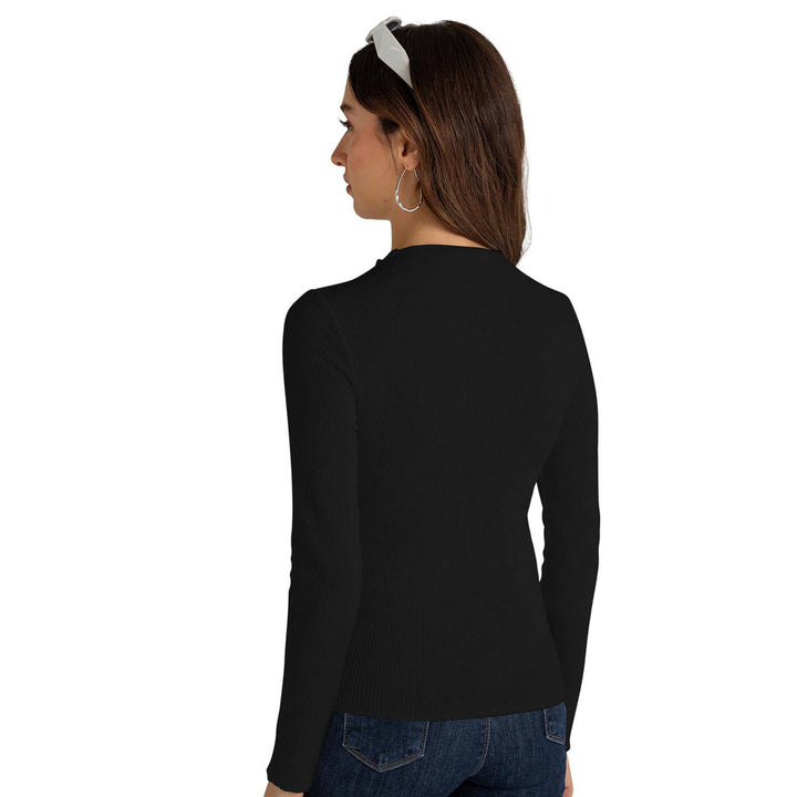 Odette Black Cotton Solid Top for Women