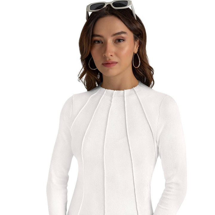 Odette White Cotton Solid Top for Women