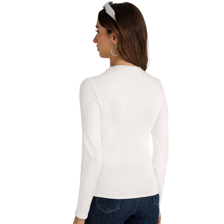 Odette White Cotton Solid Top for Women