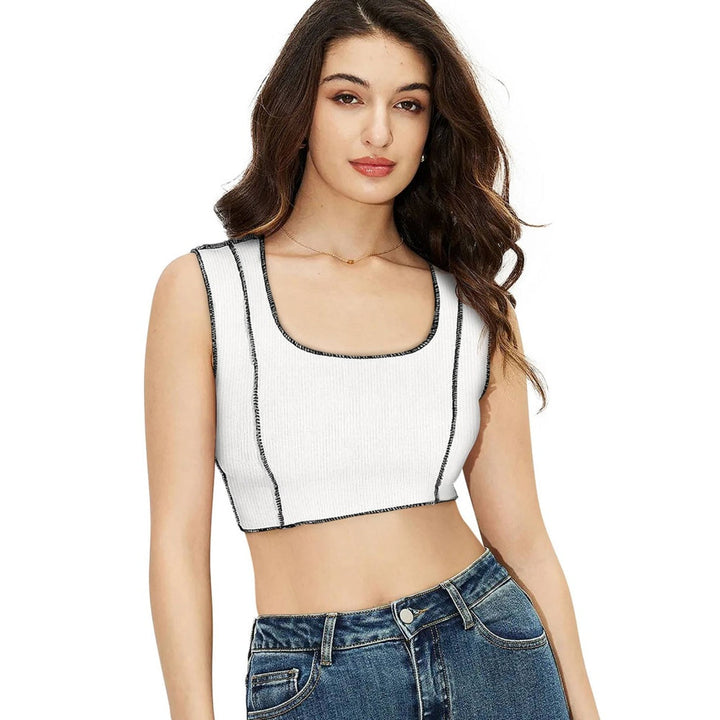 Odette White Cotton Solid Crop Top for Women