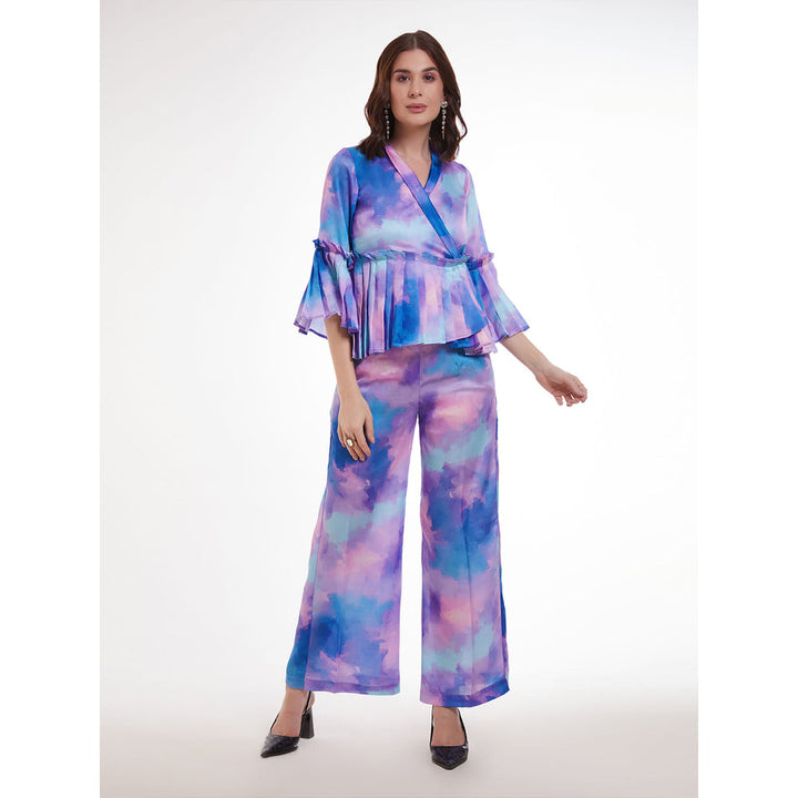 Odette Women Multicolor Satin Ombre Printed Co-Ord (Set of 2)