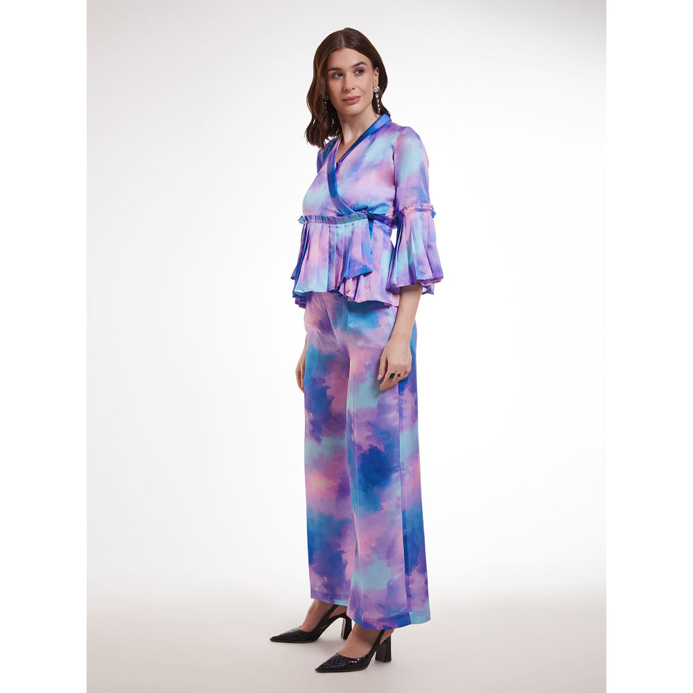 Odette Women Multicolor Satin Ombre Printed Co-Ord (Set of 2)