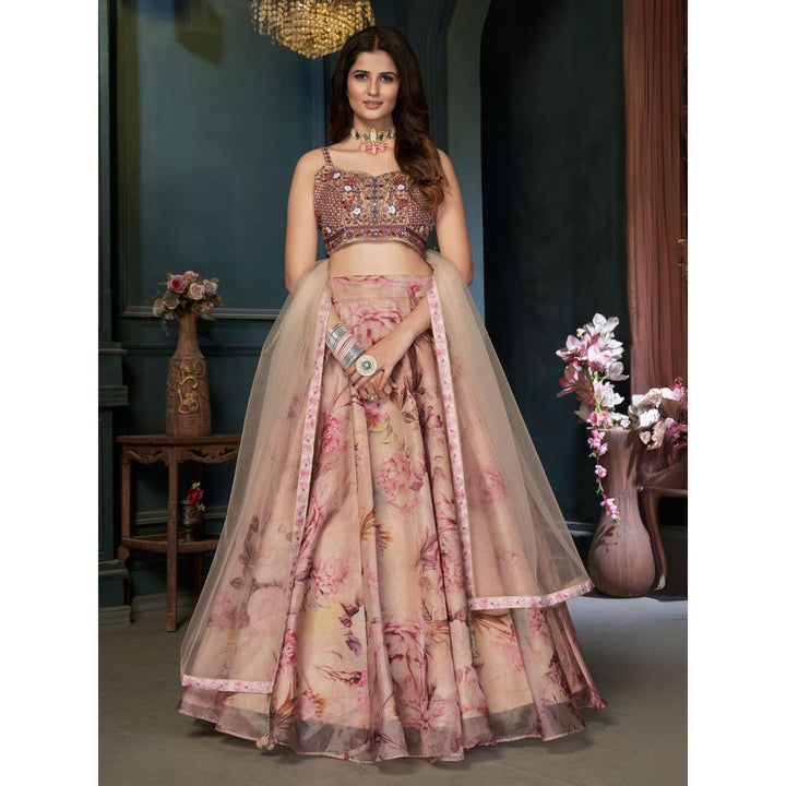 Odette Multi-Color Printed Lehenga with Blouse and Dupatta (Set of 3)