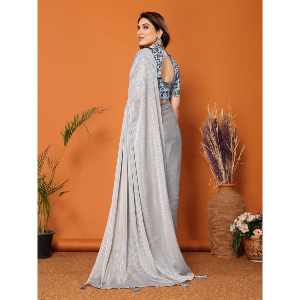 Odette Women Grey Polyester Solid Saree with Unstitched Blouse