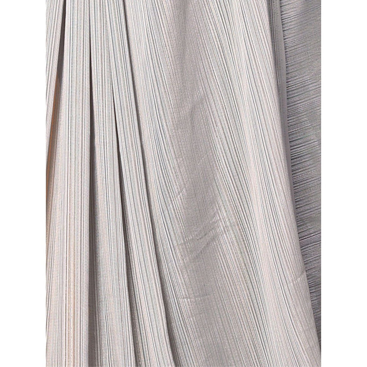 Odette Women Grey Polyester Solid Saree with Unstitched Blouse