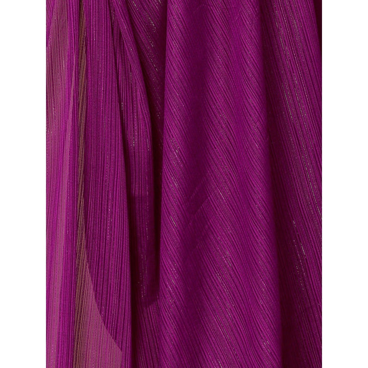 Odette Women Purple Polyester Solid Saree with Unstitched Blouse