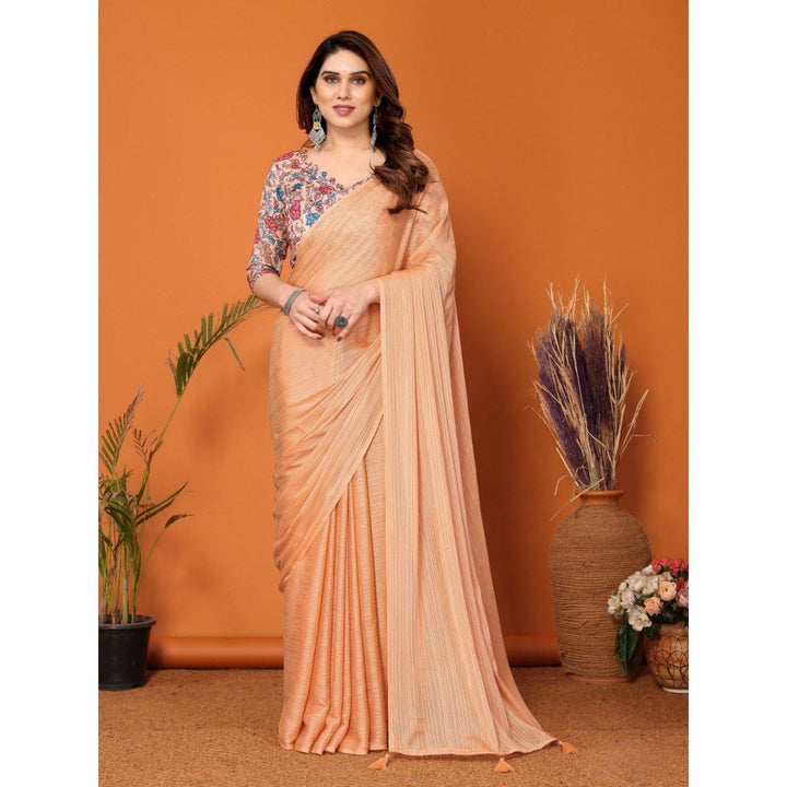 Odette Women Orange Polyester Solid Saree with Unstitched Blouse