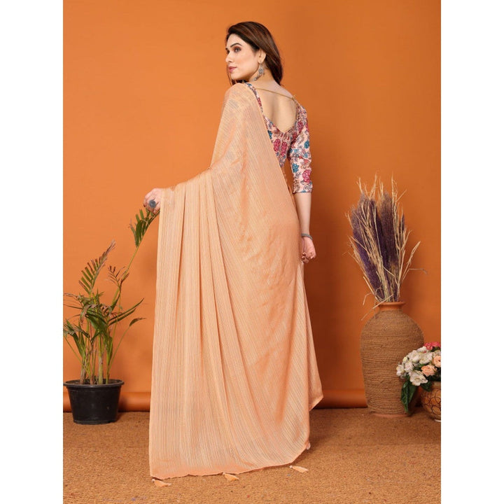 Odette Women Orange Polyester Solid Saree with Unstitched Blouse