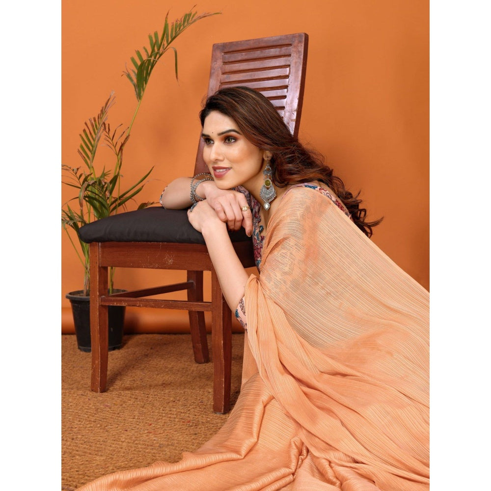 Odette Women Orange Polyester Solid Saree with Unstitched Blouse