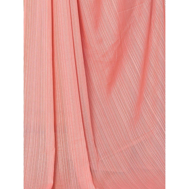 Odette Women Peach Polyester Solid Saree with Unstitched Blouse