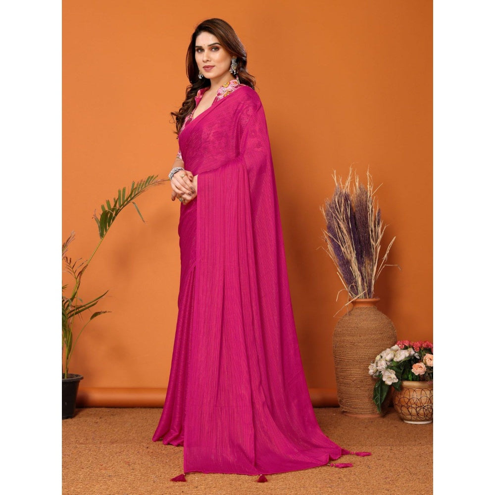 Odette Women Magenta Polyester Solid Saree with Unstitched Blouse