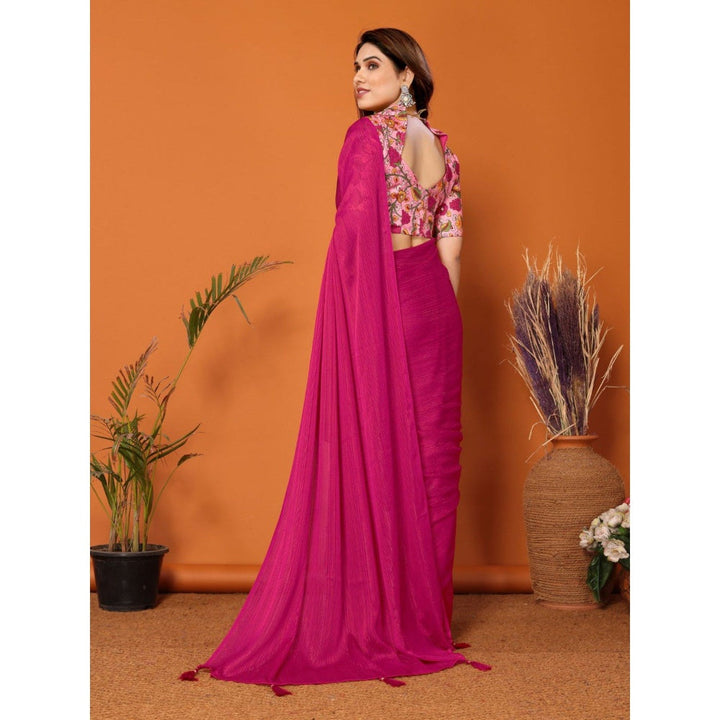 Odette Women Magenta Polyester Solid Saree with Unstitched Blouse