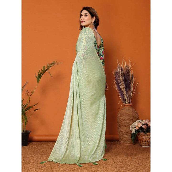 Odette Women Green Polyester Solid Saree with Unstitched Blouse