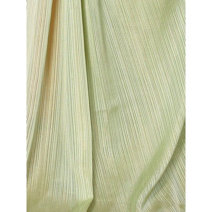 Odette Women Green Polyester Solid Saree with Unstitched Blouse