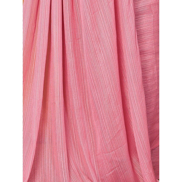 Odette Women Pink Polyester Solid Saree with Unstitched Blouse